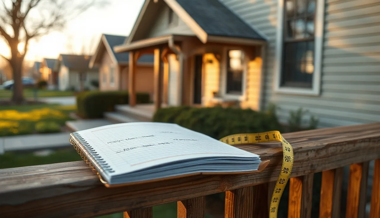 Field notebook and measuring tape on a house porch during property reassessment visit