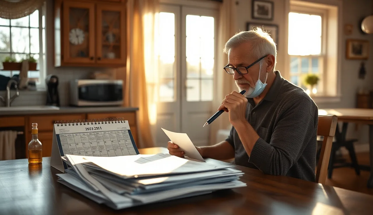 Homeowner at kitchen table reviewing assessment mail and appeal deadline calendar
