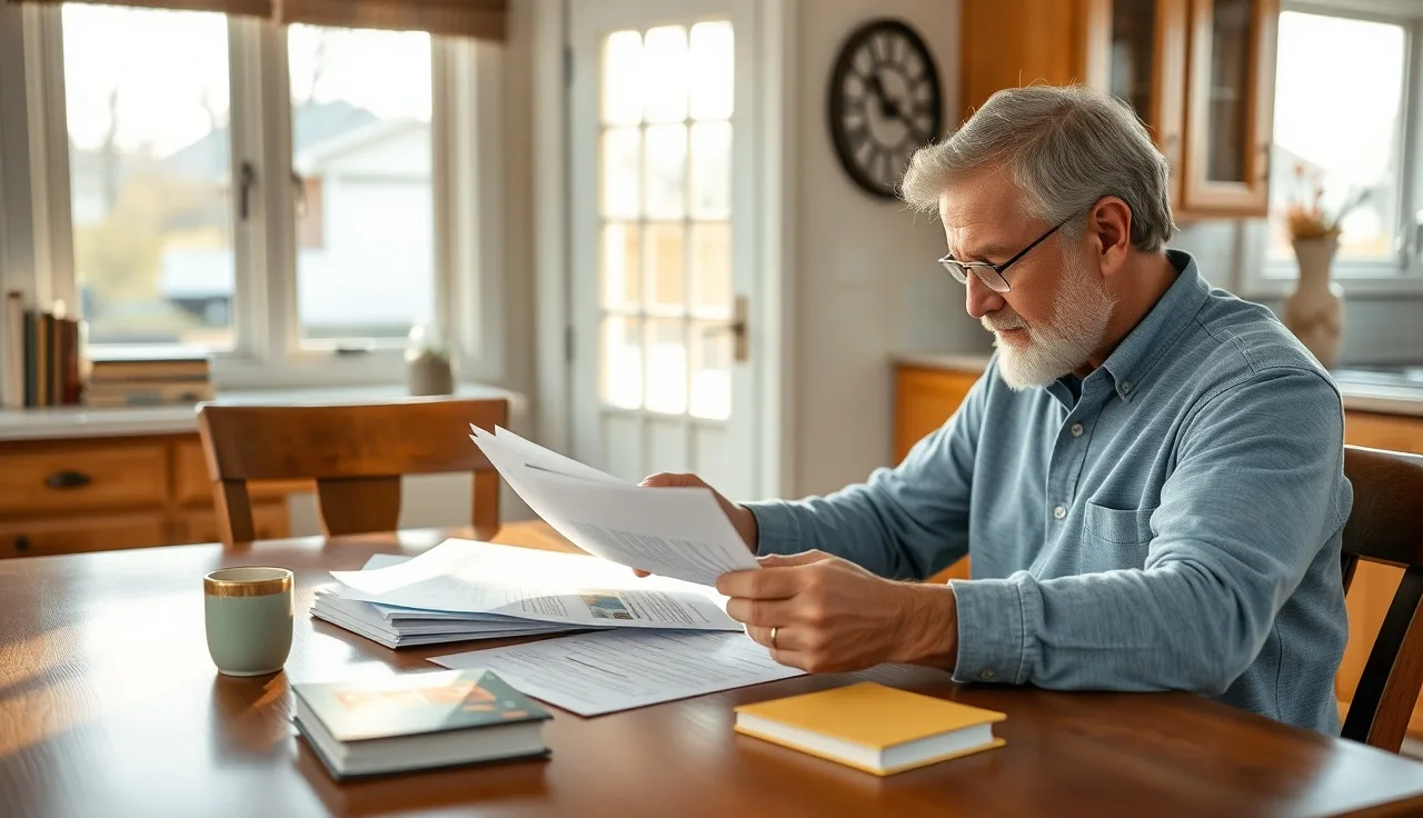 Homeowner reviewing Nassau County property assessment documents at kitchen table