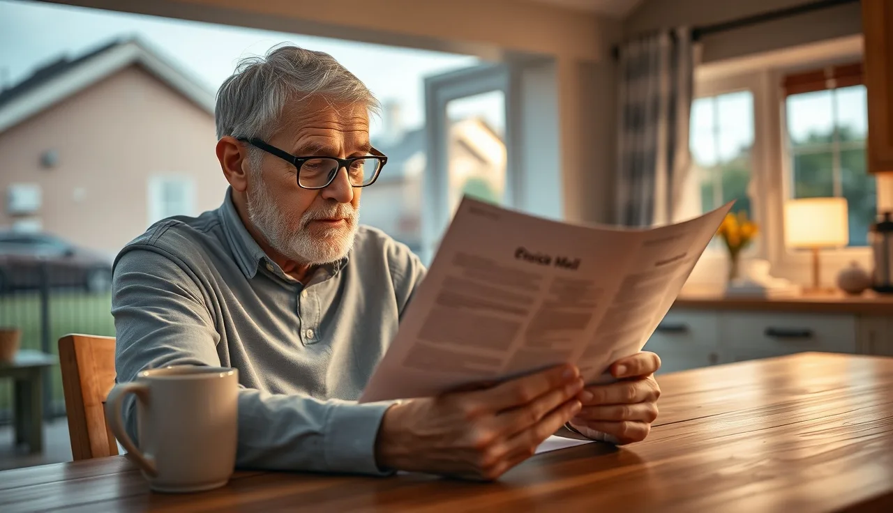 Homeowner reading a truth in taxation property tax notice at kitchen table