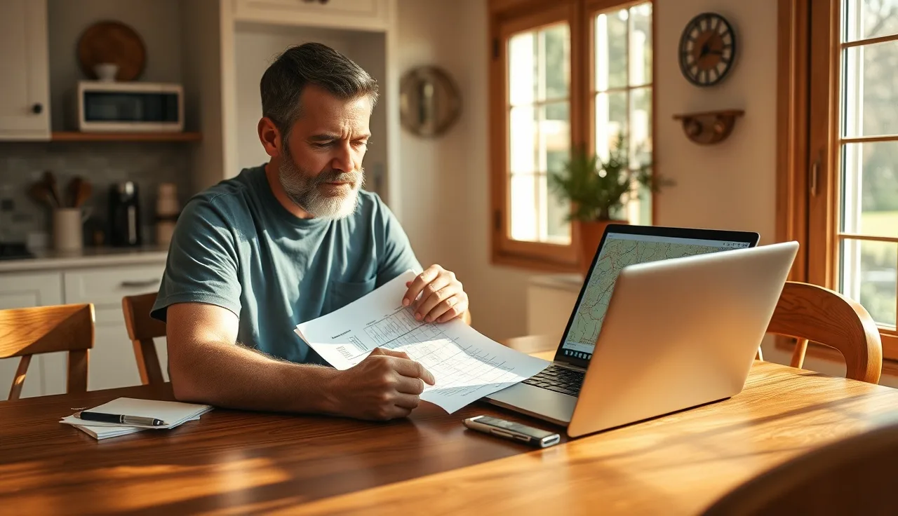 Homeowner reviewing comparable home sales data at a kitchen table for property tax appeal