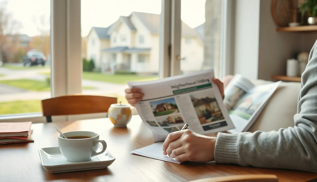 Homeowner reviewing comparable home sale printouts for a property tax appeal