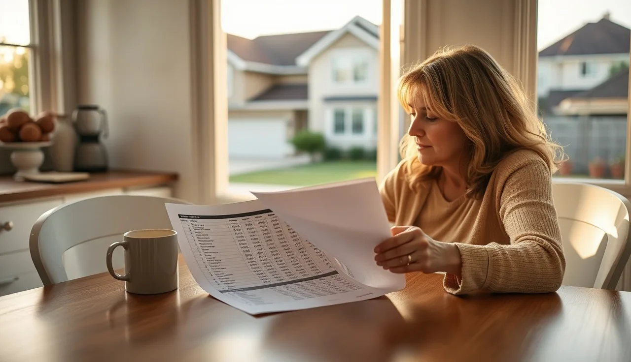 Homeowner reviewing a printed comparable sales grid at kitchen table