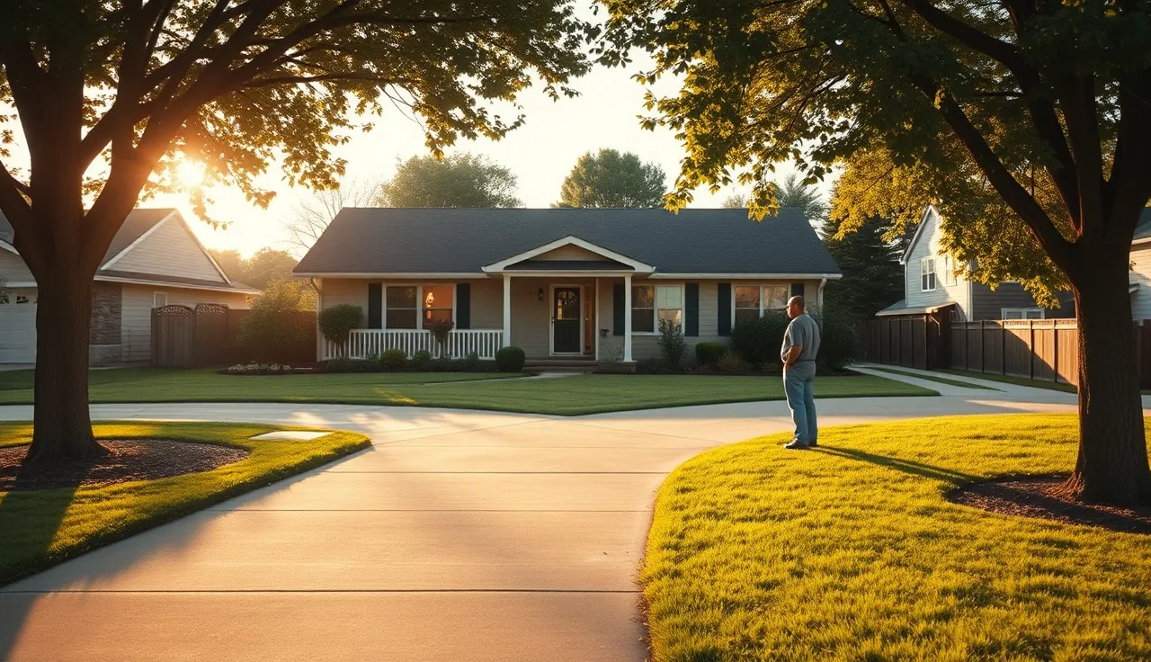 Homeowner in front yard comparing neighboring houses for property tax assessment appeal