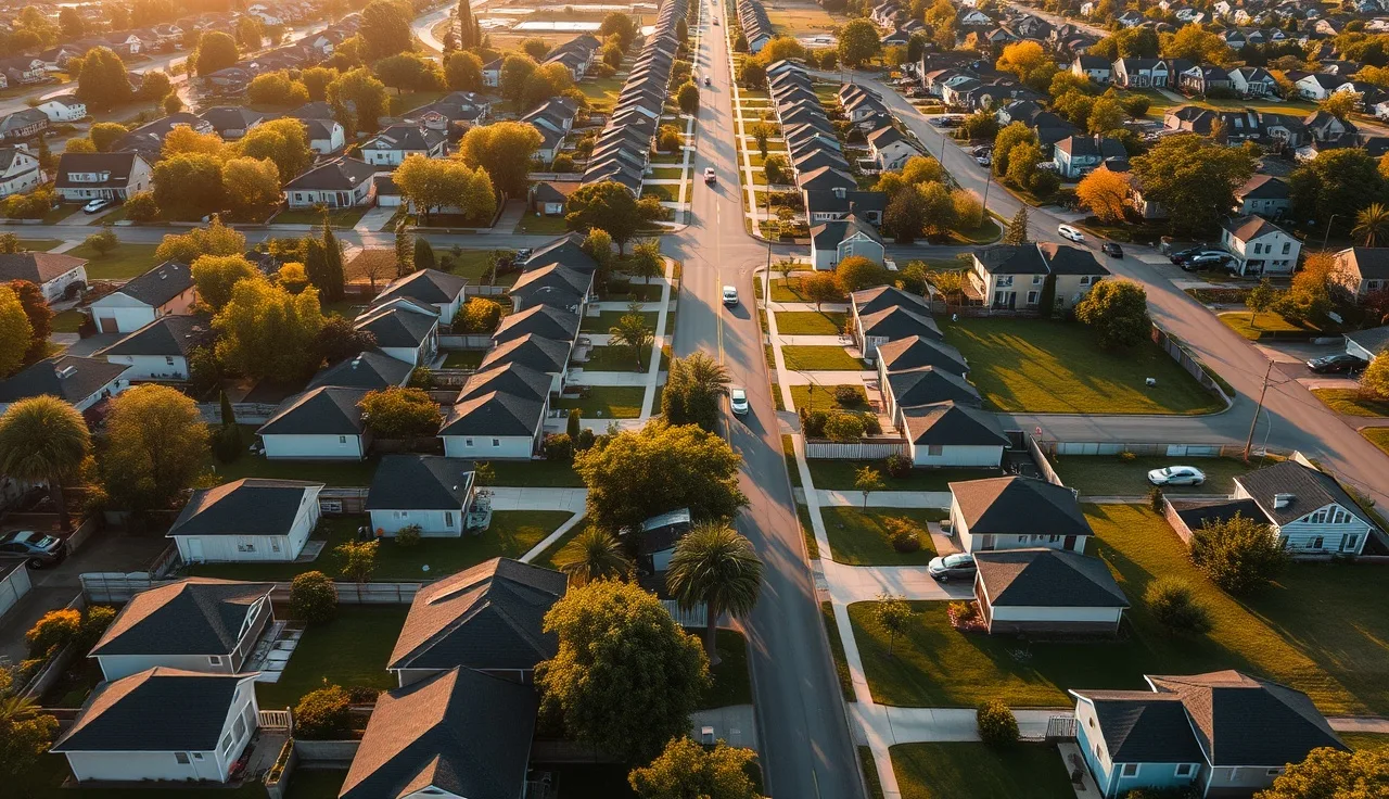 Aerial view of suburban neighborhood houses used to find comparable property sales