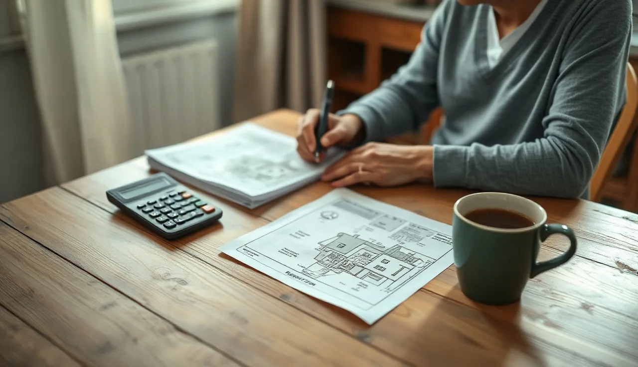 Homeowner reviewing property records and neighborhood comps at kitchen table