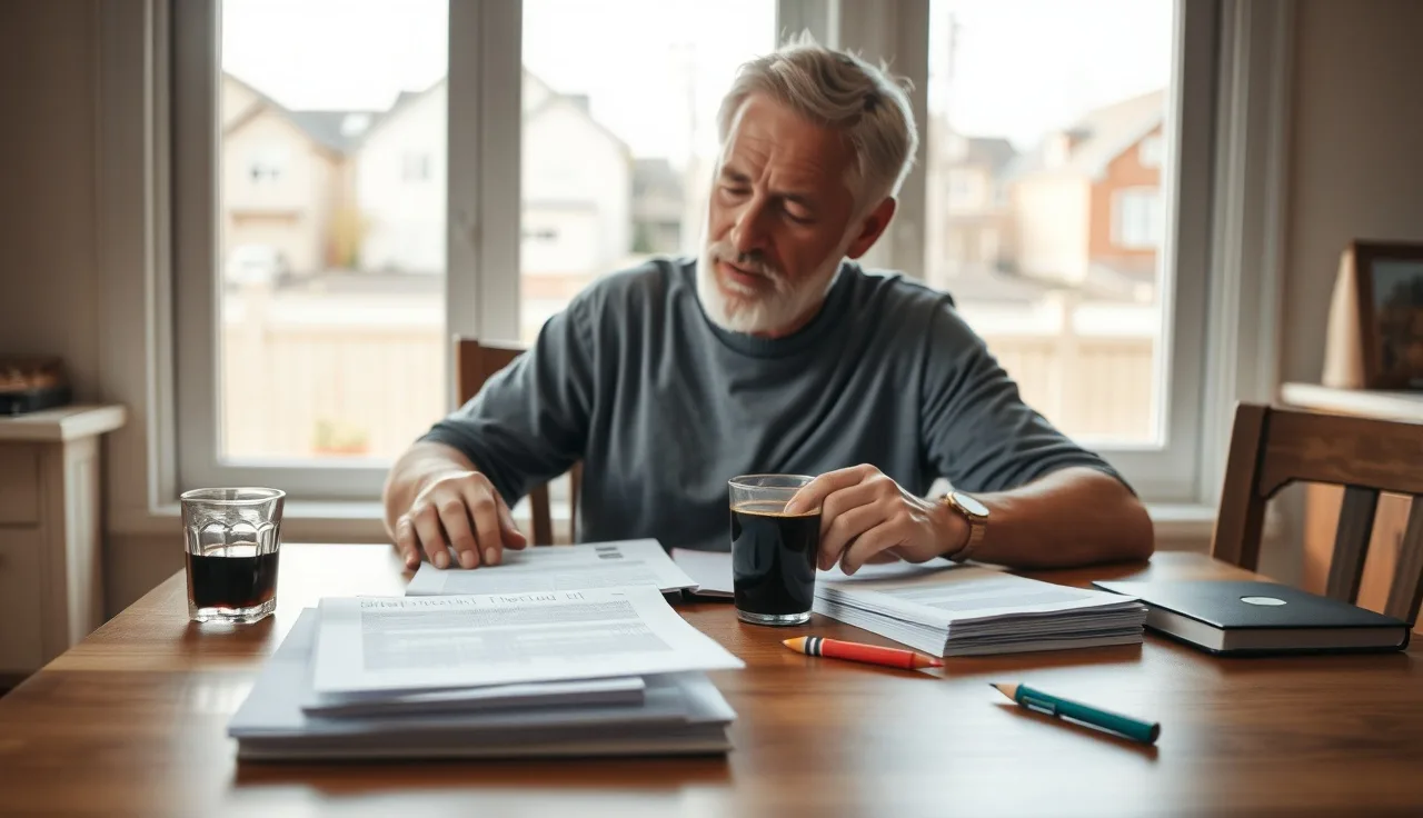 Homeowner reviewing property documents at kitchen table for tax appeal