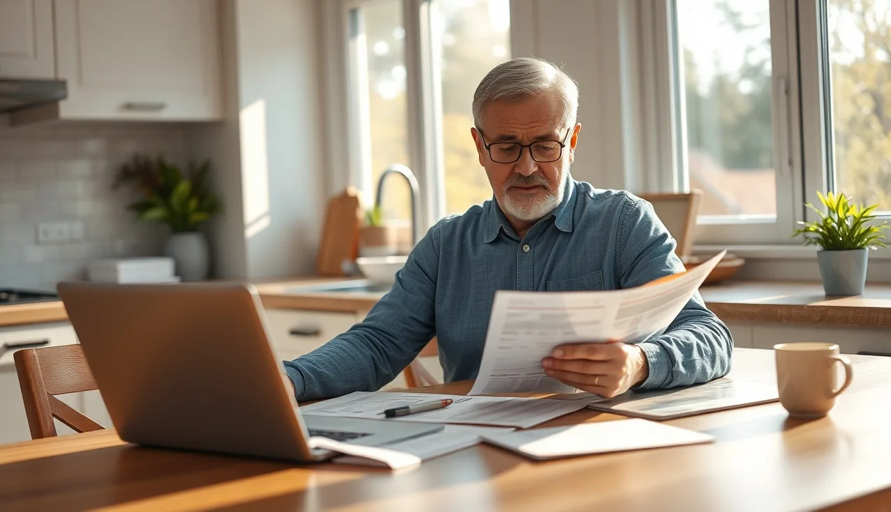 Homeowner reviewing appraisal documents and property records at a kitchen table