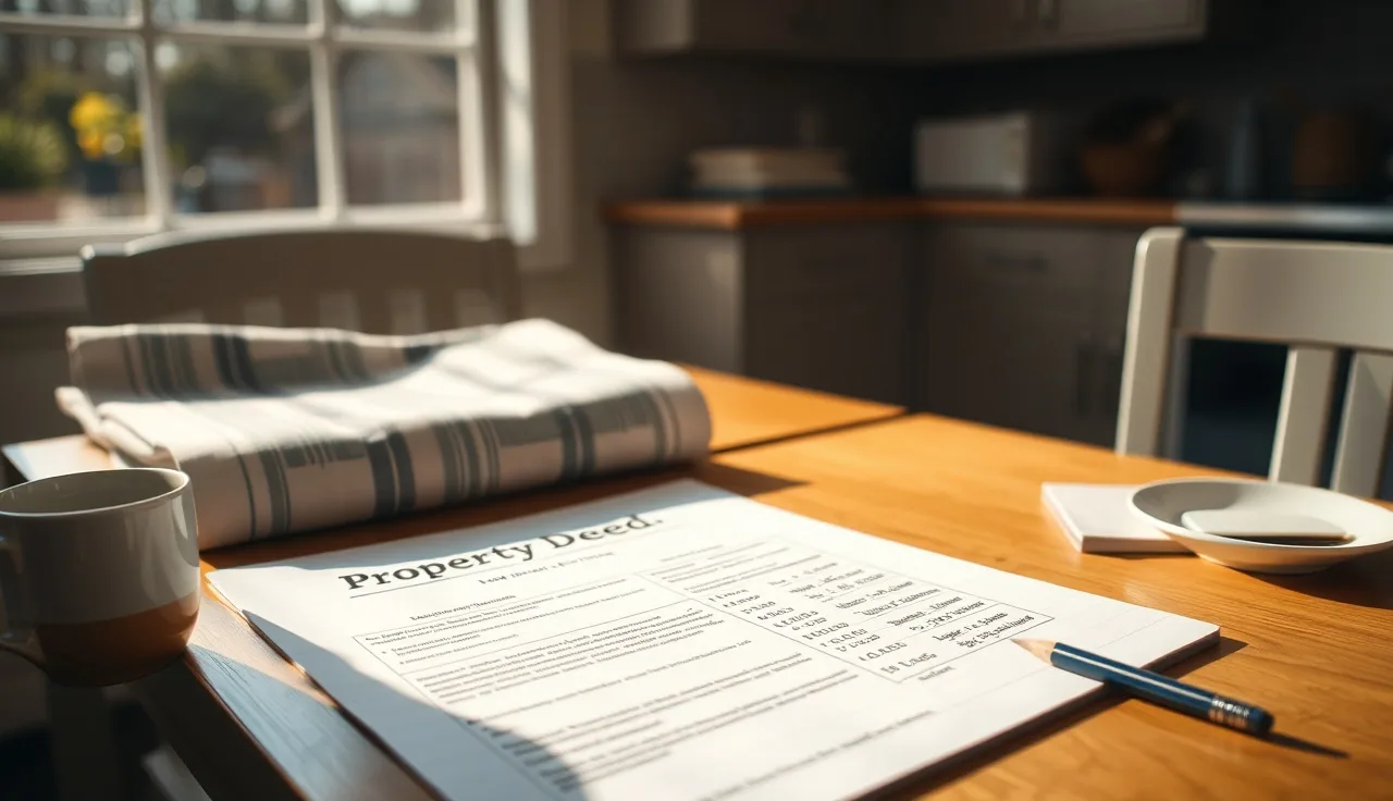 Homeowner reviewing recorded deed documents and comparable sales calculations at a kitchen table