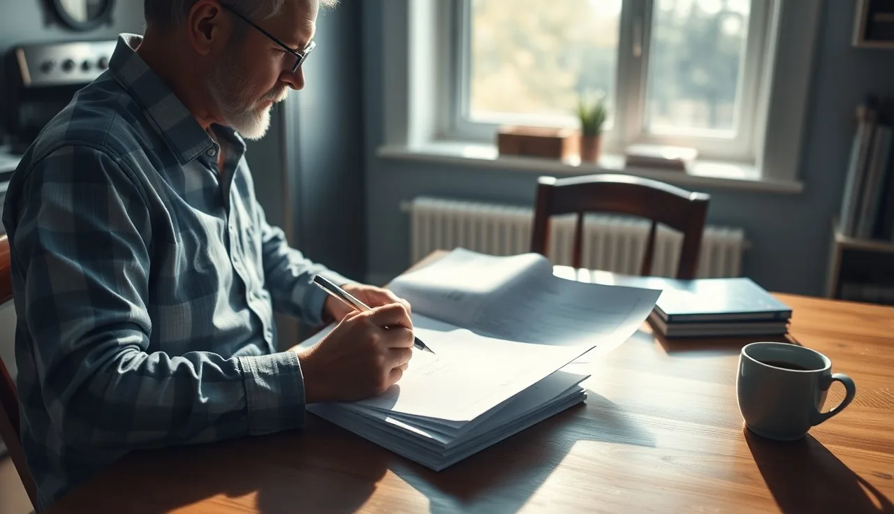 Homeowner reviewing comparable property sales records at a kitchen table