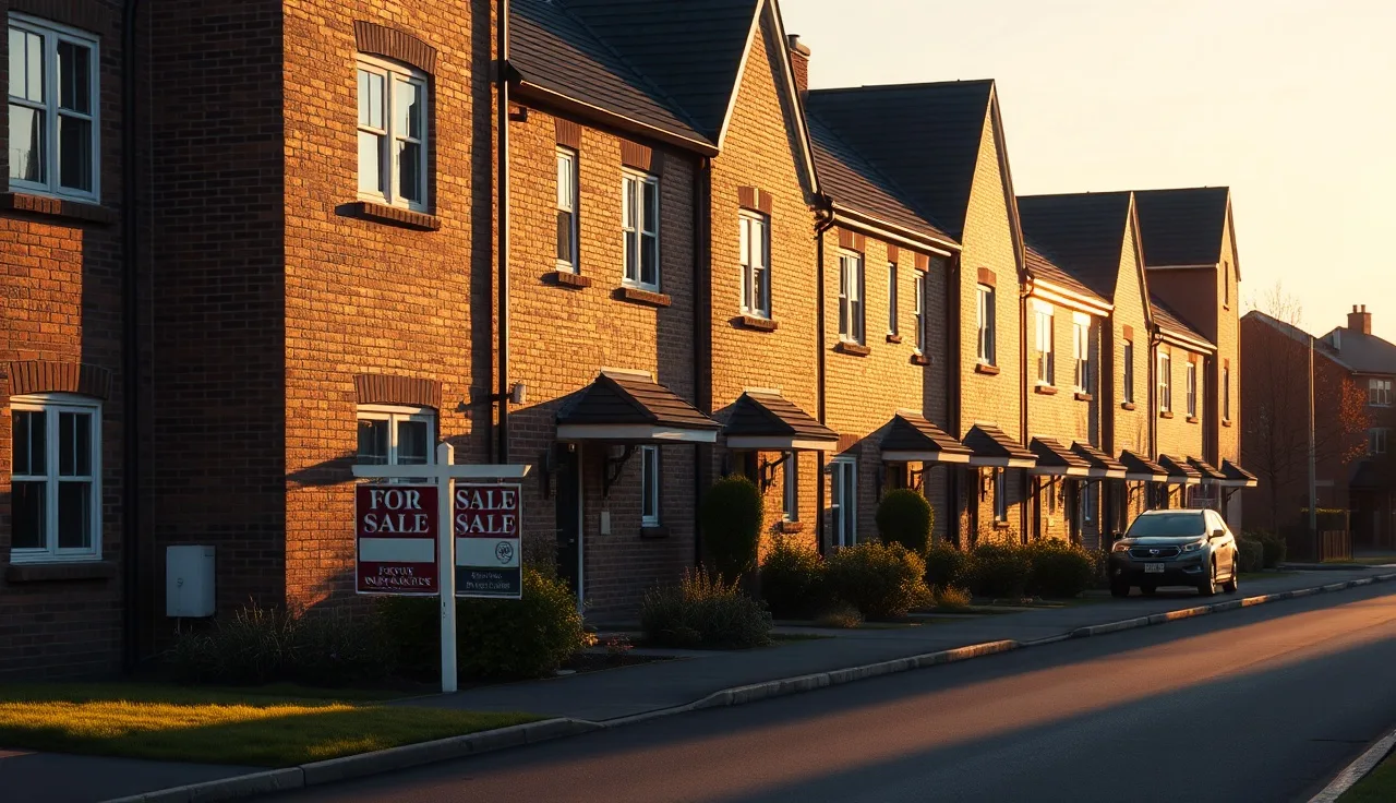 Row of brick townhomes on a suburban street showing end unit and interior units