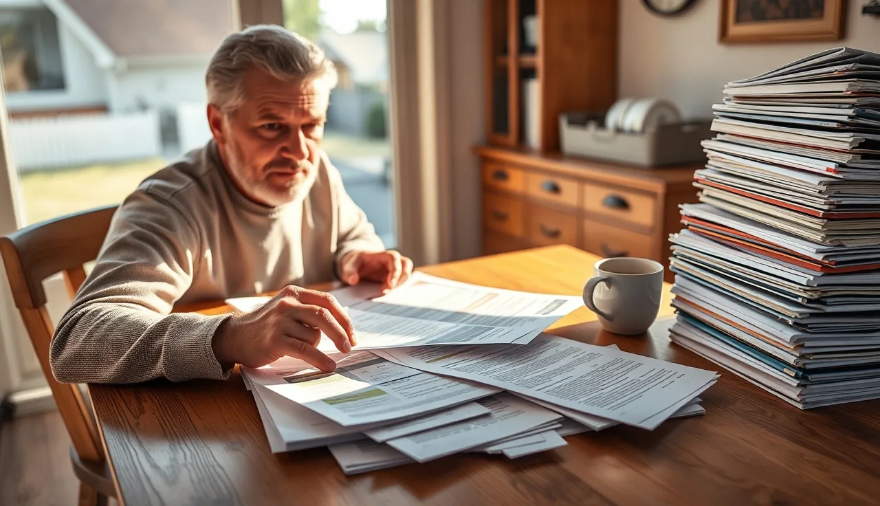 Homeowner reviewing property tax appeal documents at a kitchen table
