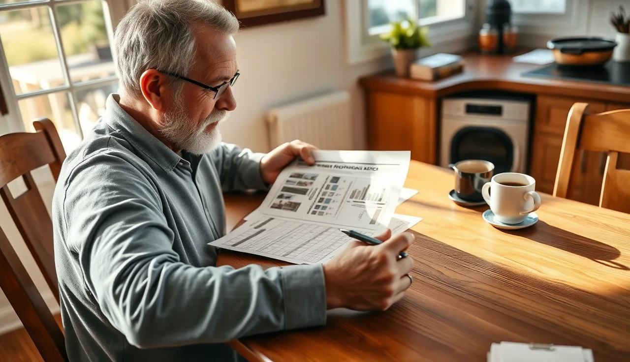 Homeowner reviewing property assessment ratio calculations at a kitchen table