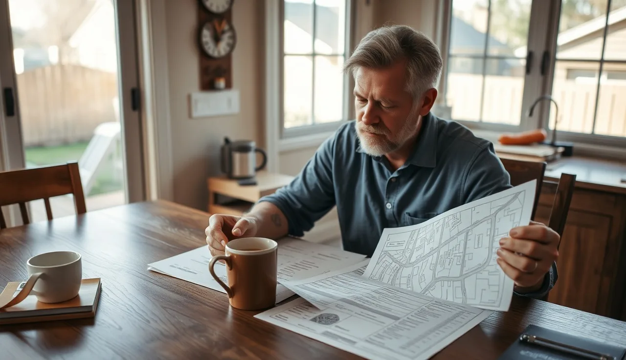 Homeowner reviewing property tax records and comparables at a kitchen table