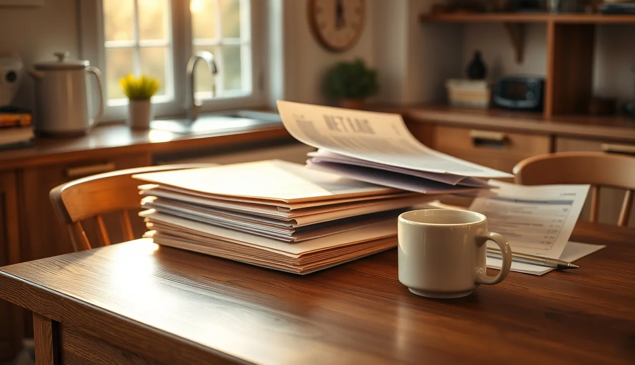 Organized property tax record folders and spreadsheets on a kitchen table