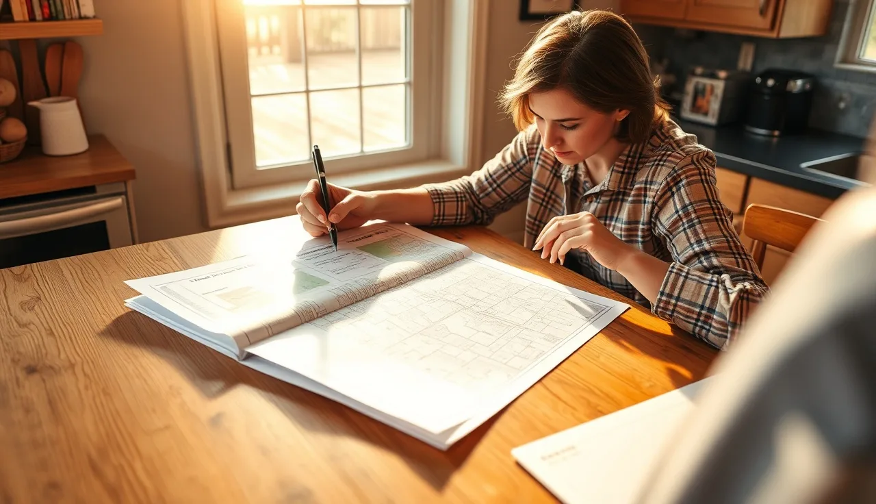 Homeowner reviewing property sales records at a kitchen table for a tax appeal