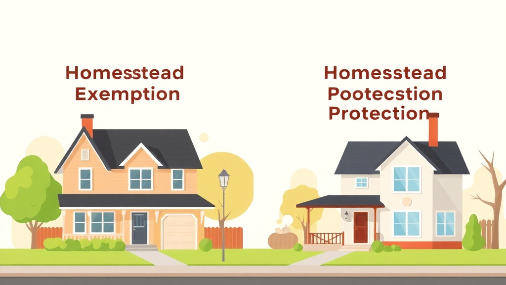 Illustration breaking down the fundamentals of homestead Exemption vs Homestead Protection: Property Tax vs Creditor Shield