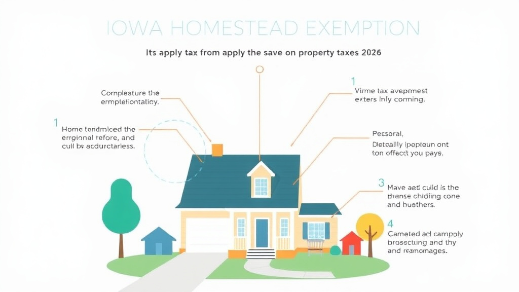 Action-oriented illustration showing how to apply iowa Homestead Exemption: How to Apply and Save on Property Taxes (2026)