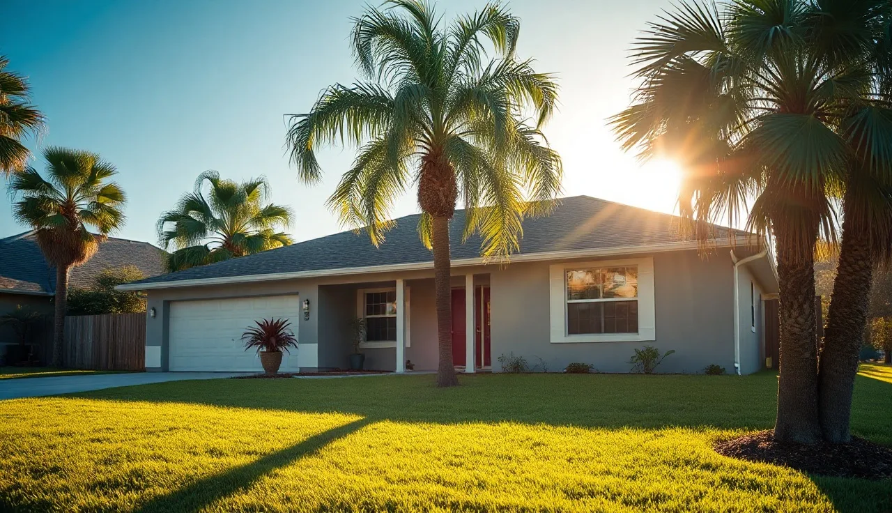 Single-family home in Broward County Florida bathed in afternoon sunlight