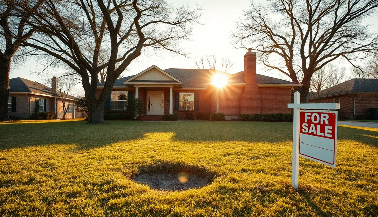 Brick suburban home in Collin County Texas in morning light