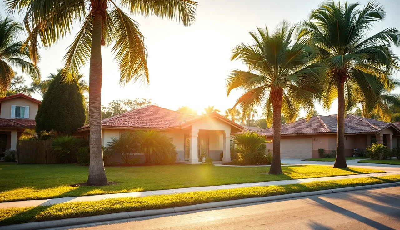 Single-story Florida bungalow with palm trees in Tampa neighborhood afternoon light