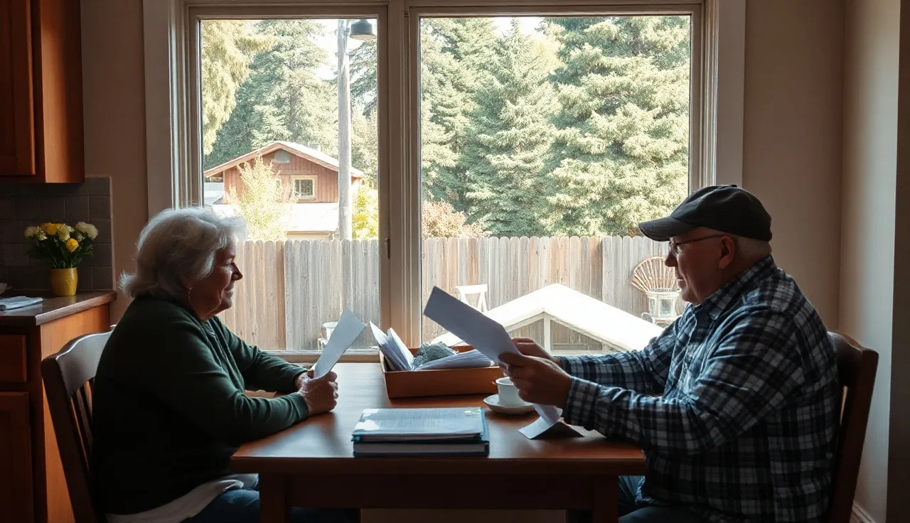 Senior homeowners reviewing property tax documents at home in Washington state