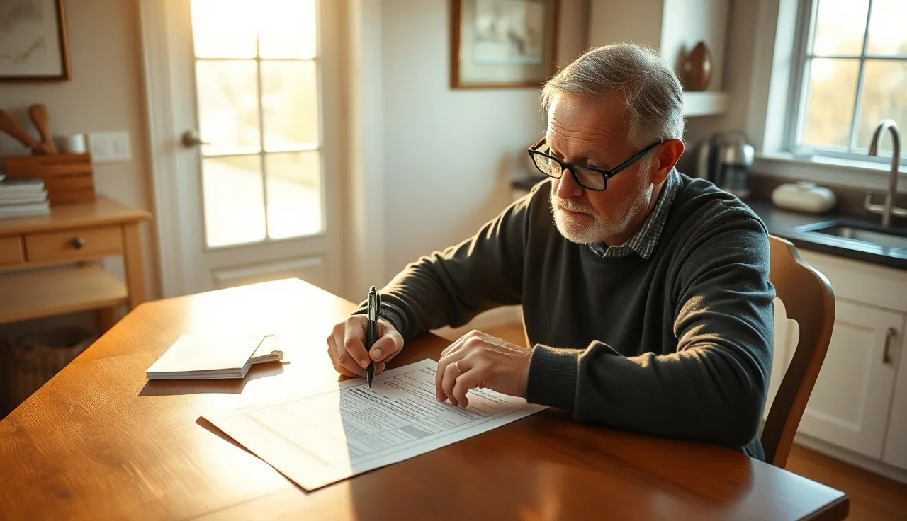Homeowner filling out Pennsylvania homestead exclusion application at kitchen table