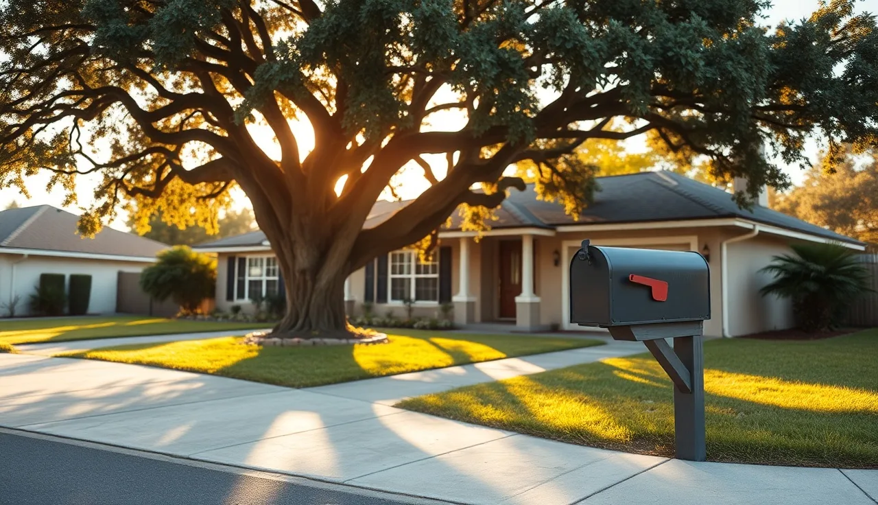 Suburban Florida bungalow with oak tree on a quiet Polk County residential street