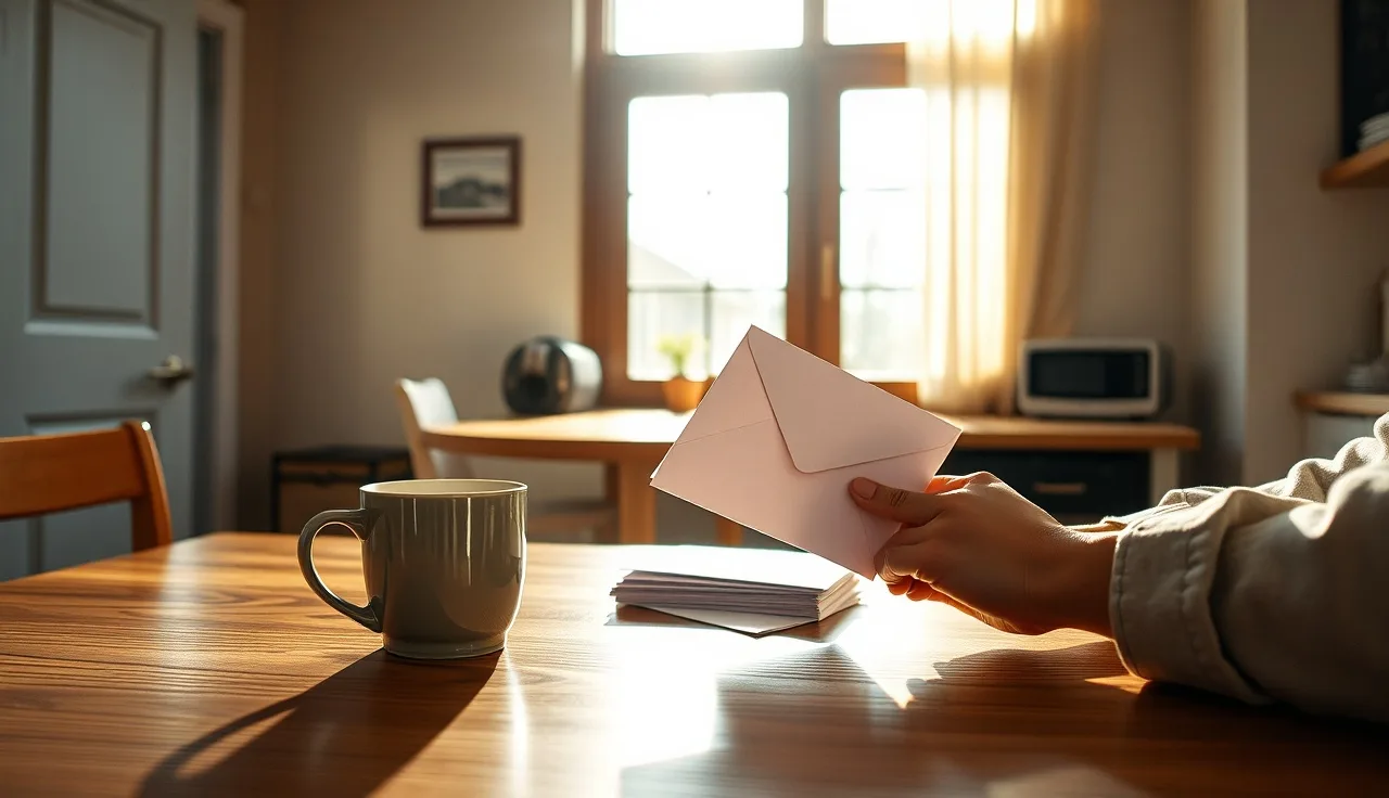 Person reviewing property documents at a kitchen table after a family name change