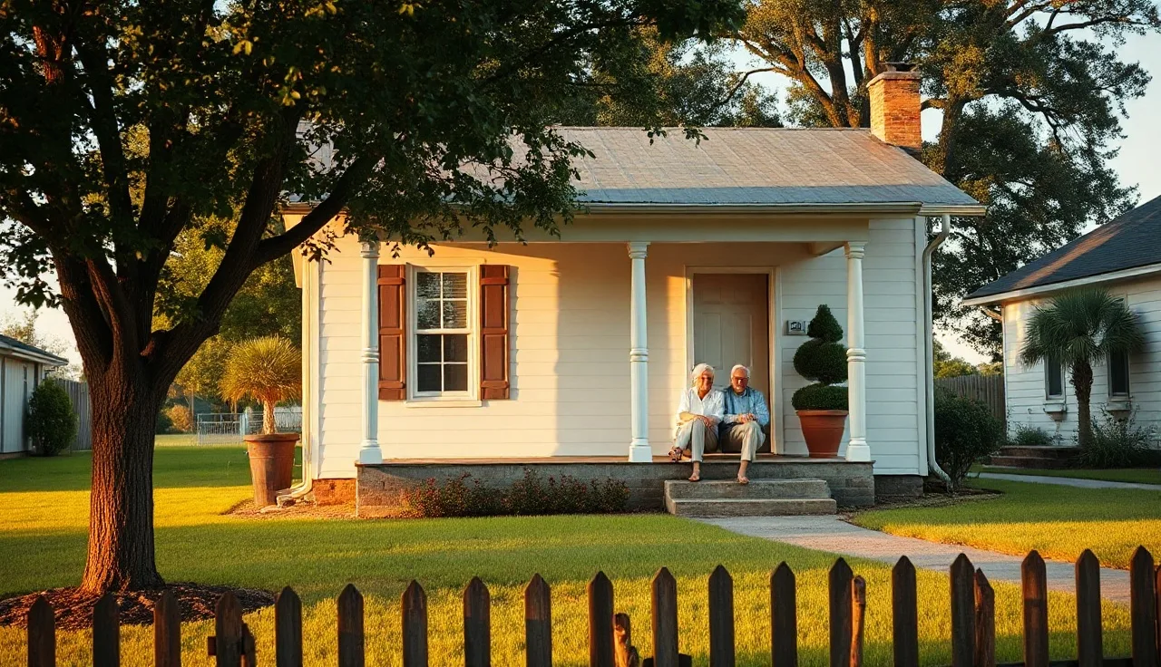 Older couple relaxing on their front porch in a South Carolina residential neighborhood