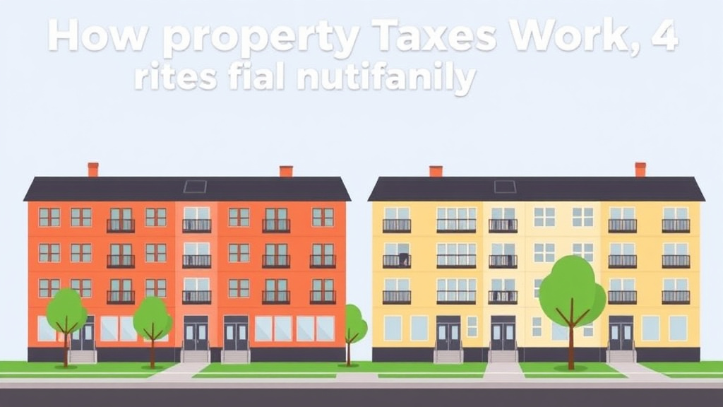 A professional illustration depicting how Property Taxes Work for Multifamily Properties: 2-4 Units vs 5+