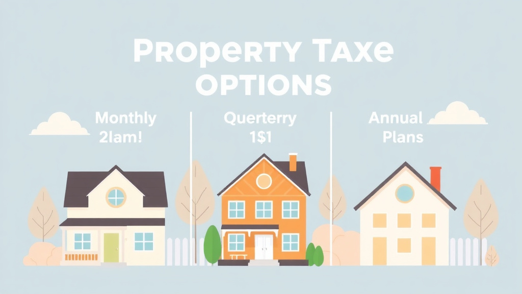 Visual overview of property Tax Payment Options: Monthly, Quarterly, and Annual Plans with key concepts highlighted