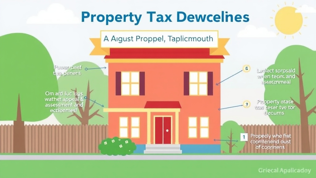Action-oriented illustration showing how to apply august Property Tax Deadlines by State: What's Due This Month