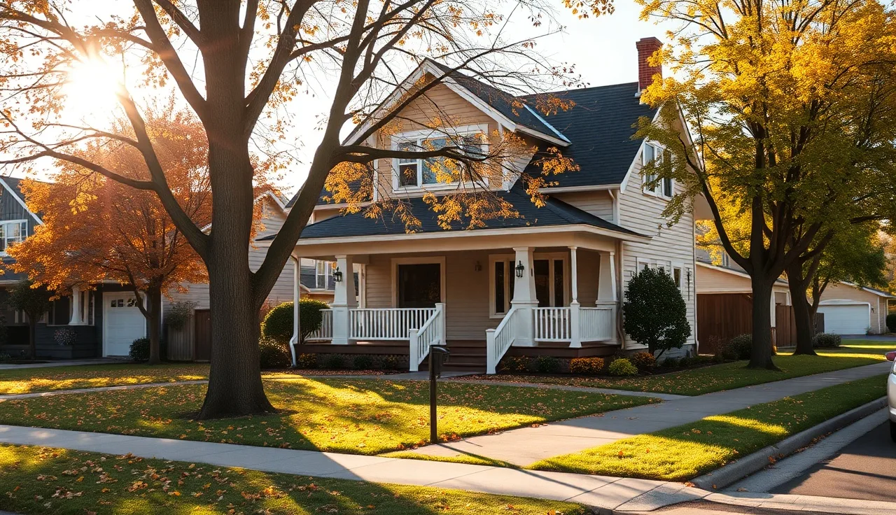 Craftsman house on a Corvallis Oregon residential street in autumn morning light