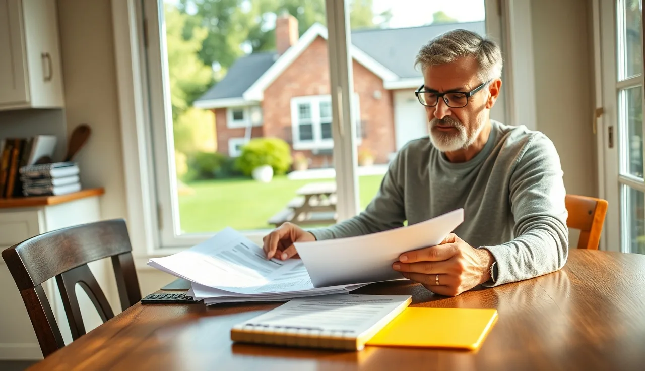 Homeowner reviewing Bibb County property assessment documents at kitchen table