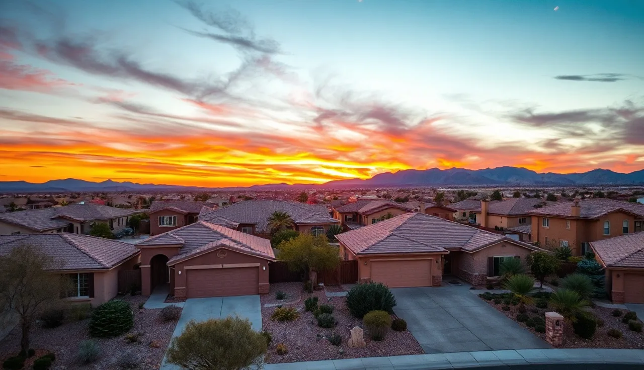 Suburban Las Vegas homes at golden hour in Clark County Nevada