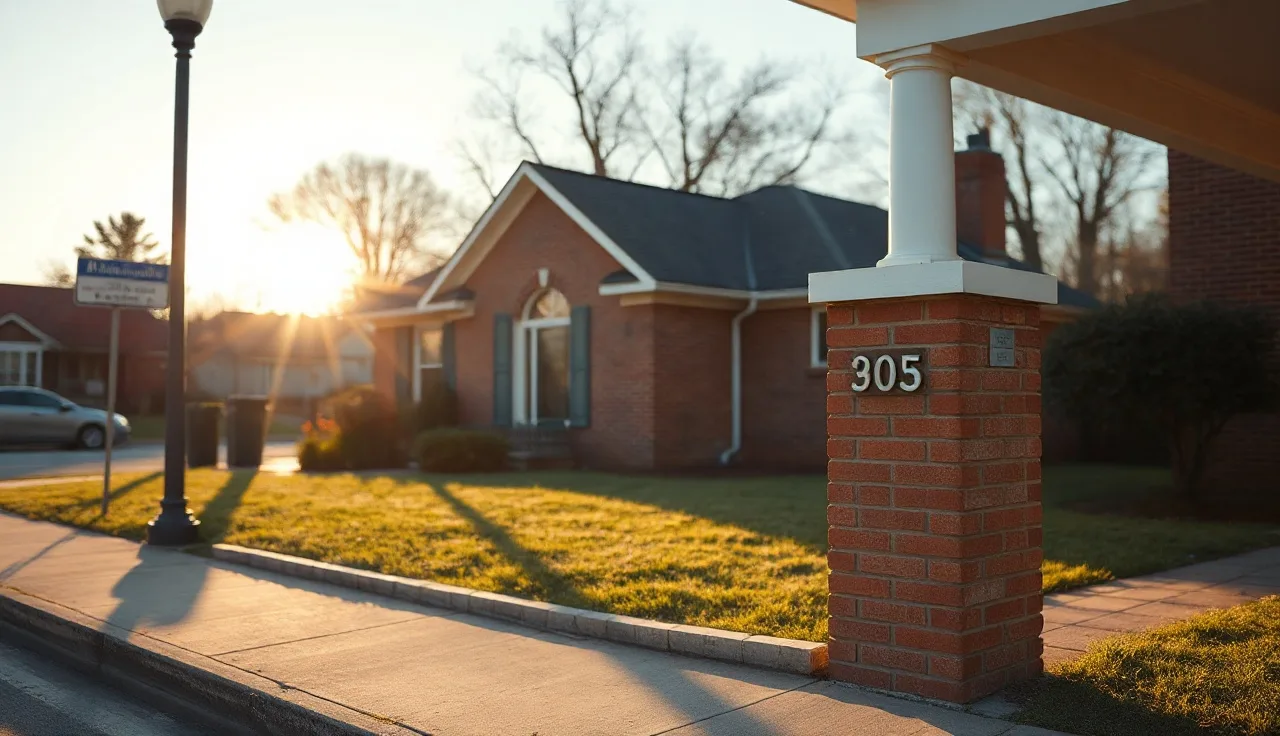 Suburban brick ranch home on a quiet Marietta Georgia street in afternoon light