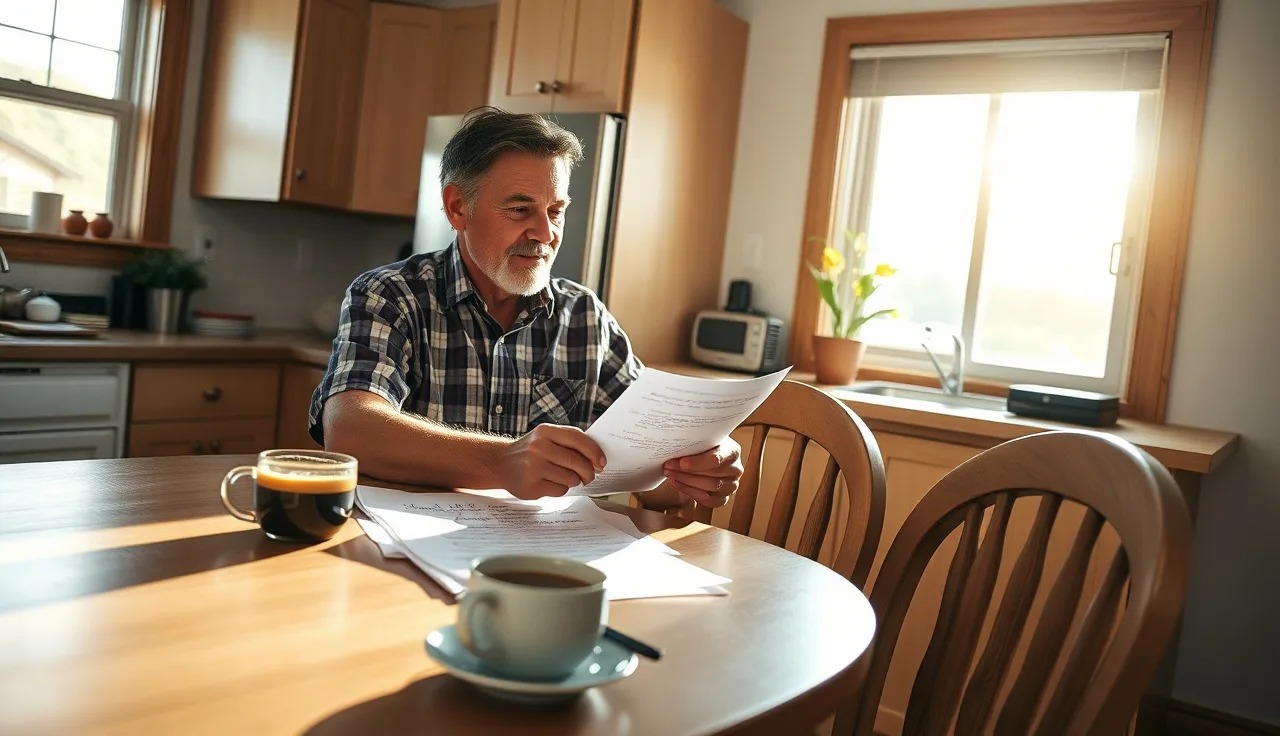 Homeowner reviewing property assessment documents at kitchen table in Colorado home
