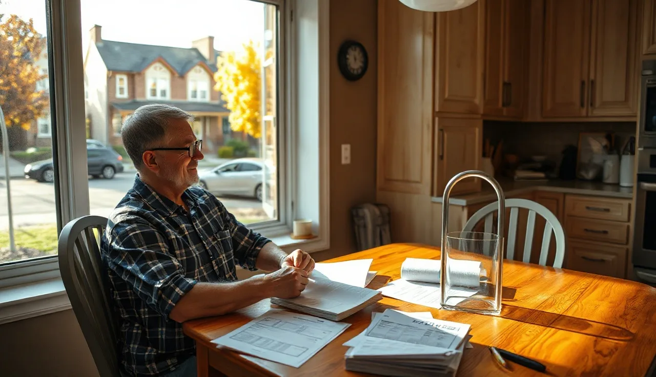 Homeowner reviewing property assessment documents at a Denver kitchen table