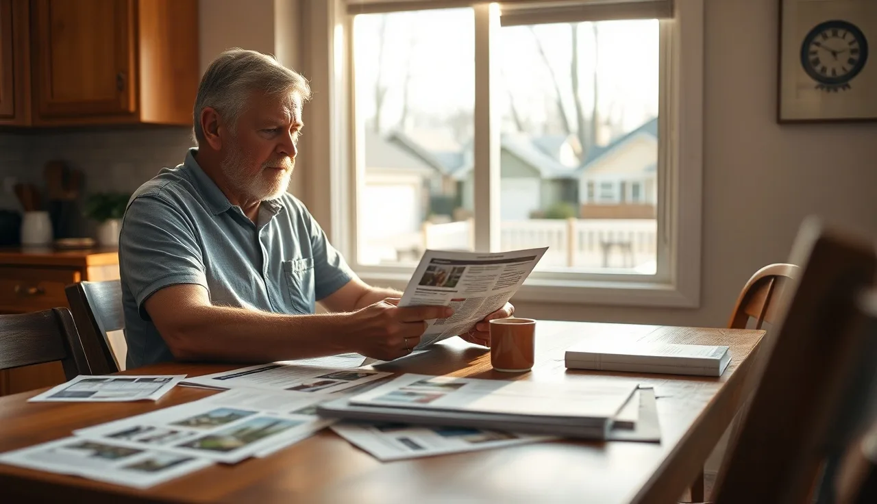 Homeowner reviewing property tax assessment documents at kitchen table in Georgia suburb