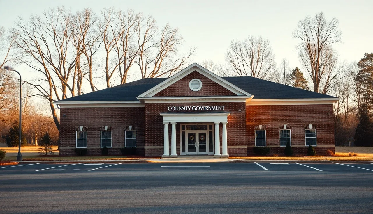 Rural Georgia county government building on a clear autumn morning for Haralson County tax assessor