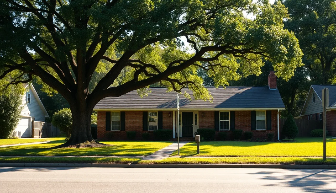 Brick suburban home in Henry County Georgia on a quiet residential street
