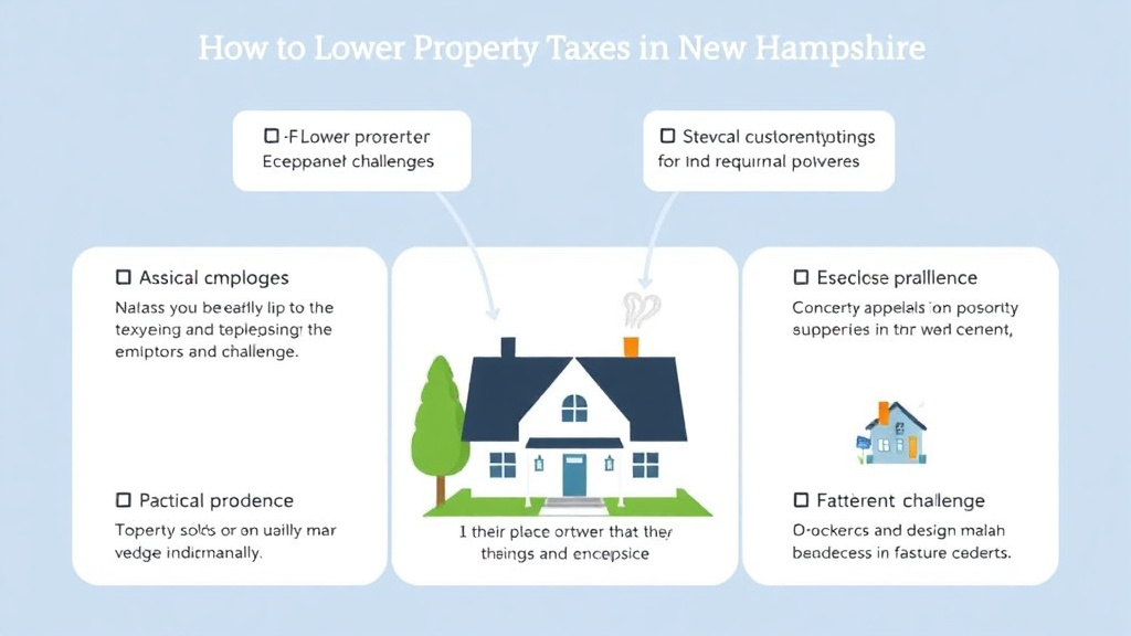 Action-oriented illustration showing how to apply lower Property Taxes in New Hampshire: Exemptions, Appeals, and Strategies