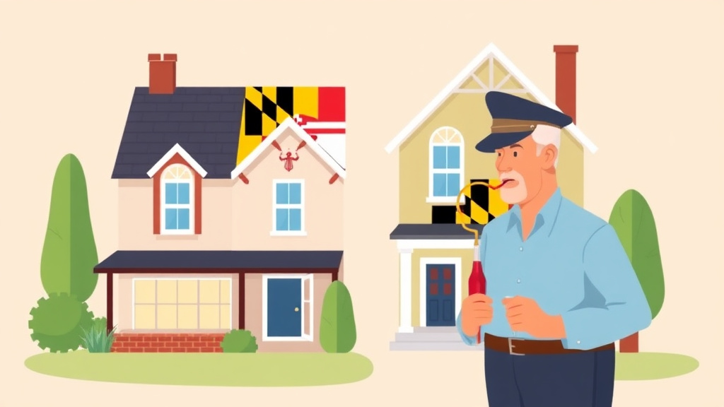 Educational graphic covering the essentials of maryland Property Tax Exemptions: Homestead Credit, Senior, and Veteran