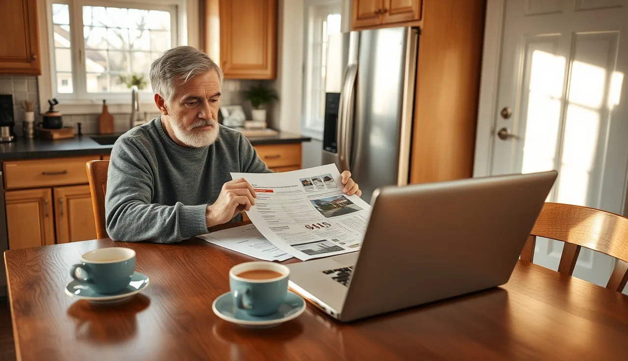 Homeowner reviewing Maryland property assessment documents at kitchen table