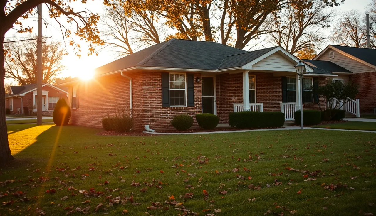 Brick ranch house on Alabama street with fall leaves, representing Mobile County property tax