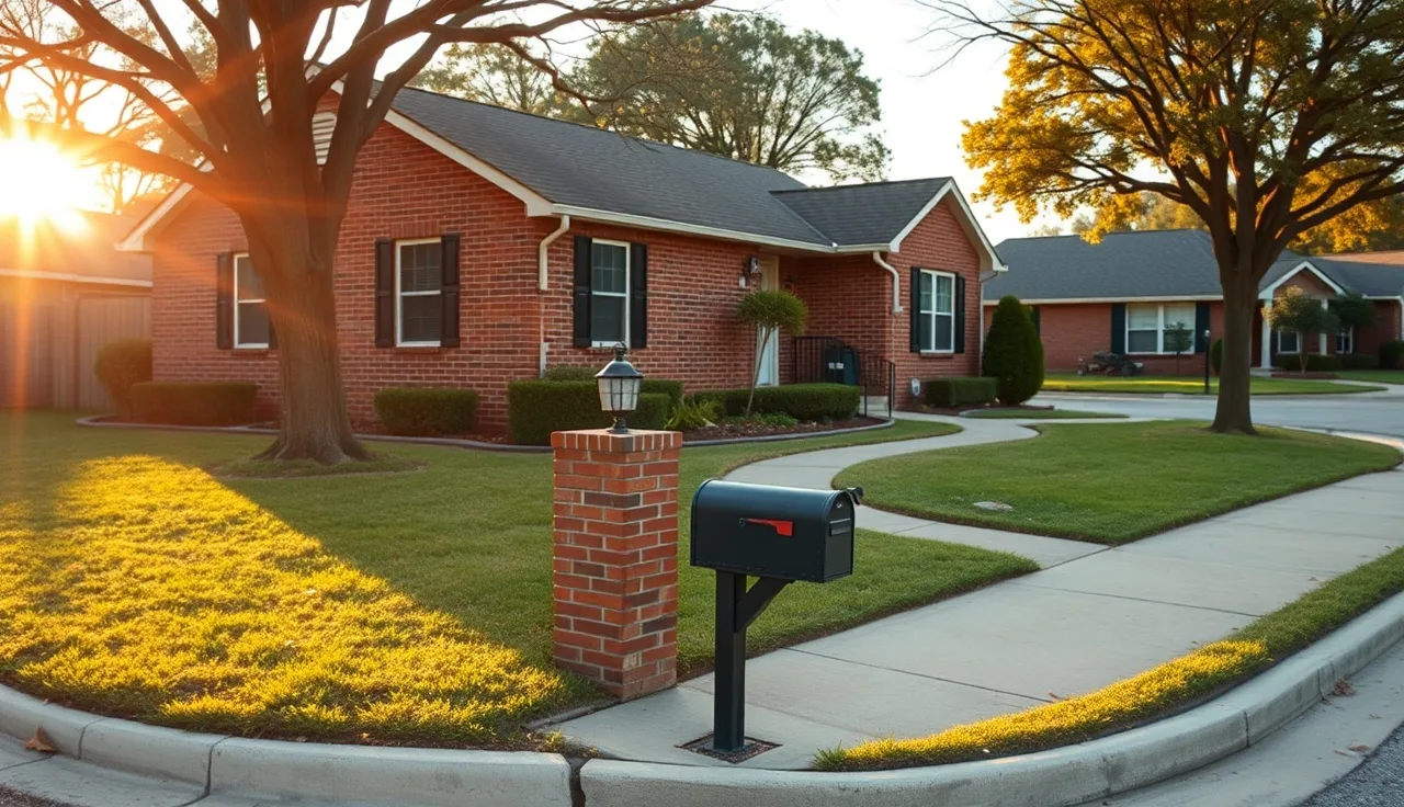 Suburban brick home in Missouri City Texas on a quiet residential street