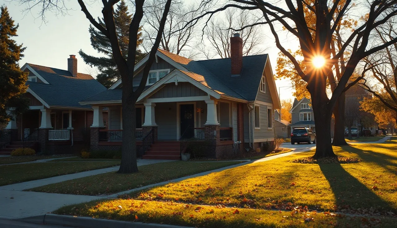Craftsman home on a Saint Paul residential street in autumn morning light