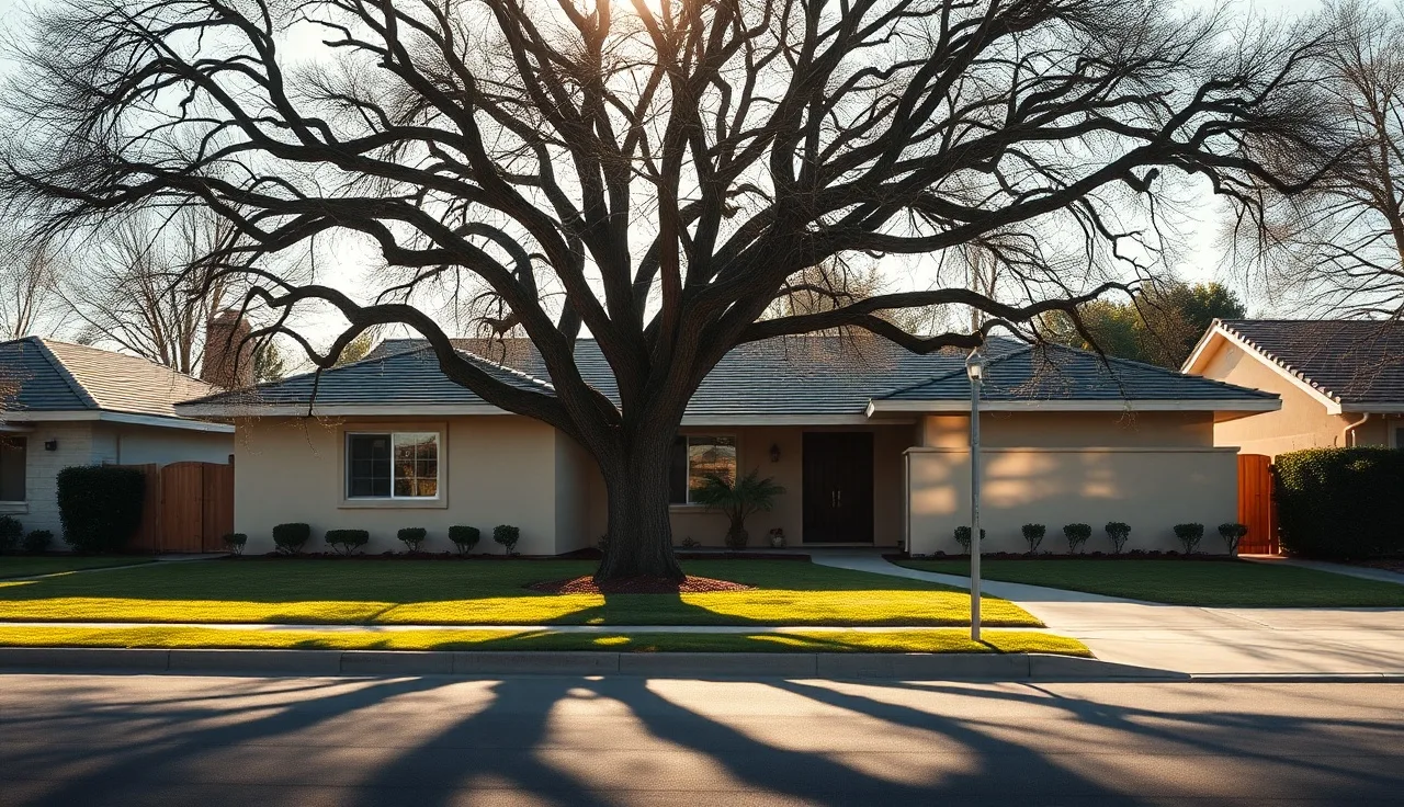 Suburban Sacramento home with mature oak tree on quiet residential street
