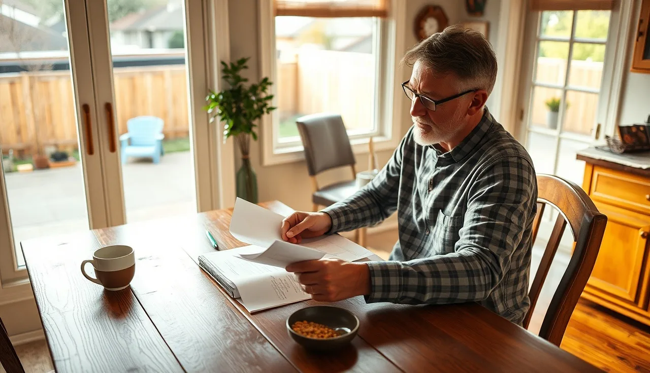 Homeowner reviewing Tarrant County property tax appraisal notice at kitchen table